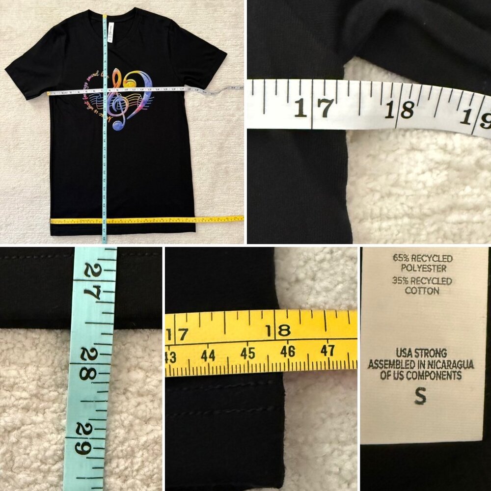 Music Tee Womens Small Music Is What Feelings Sound Like Heart in Black - Picture 4 of 6
